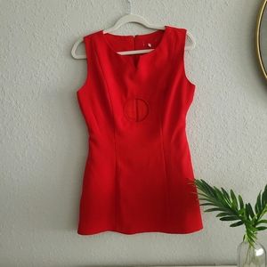 Vintage Red Designer Micro Mini Circle Cut Out Mod Dress